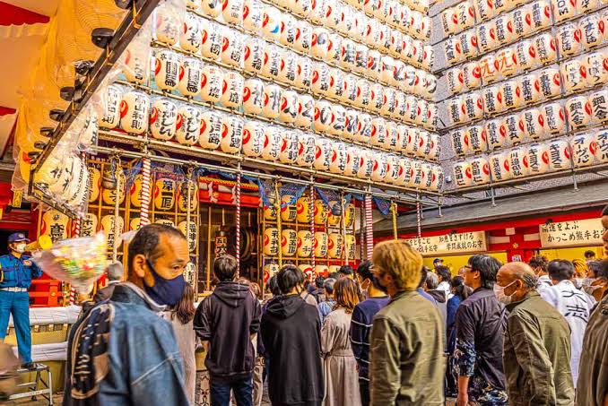 Elaborate decorative bamboo kumade rakes displayed at Otori Shrine during Tori-no-Ichi