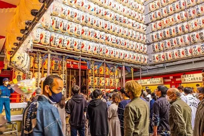 Elaborate decorative bamboo kumade rakes displayed at Otori Shrine during Tori-no-Ichi