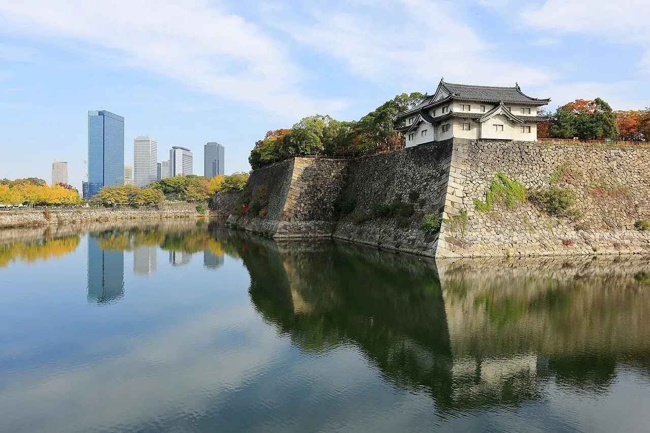 Osaka skyline autumn foliage November